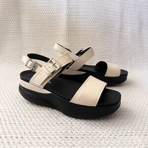 MBT 700774 White Ecru Patent Leather Double Strap Platform Comfort Sandals 39